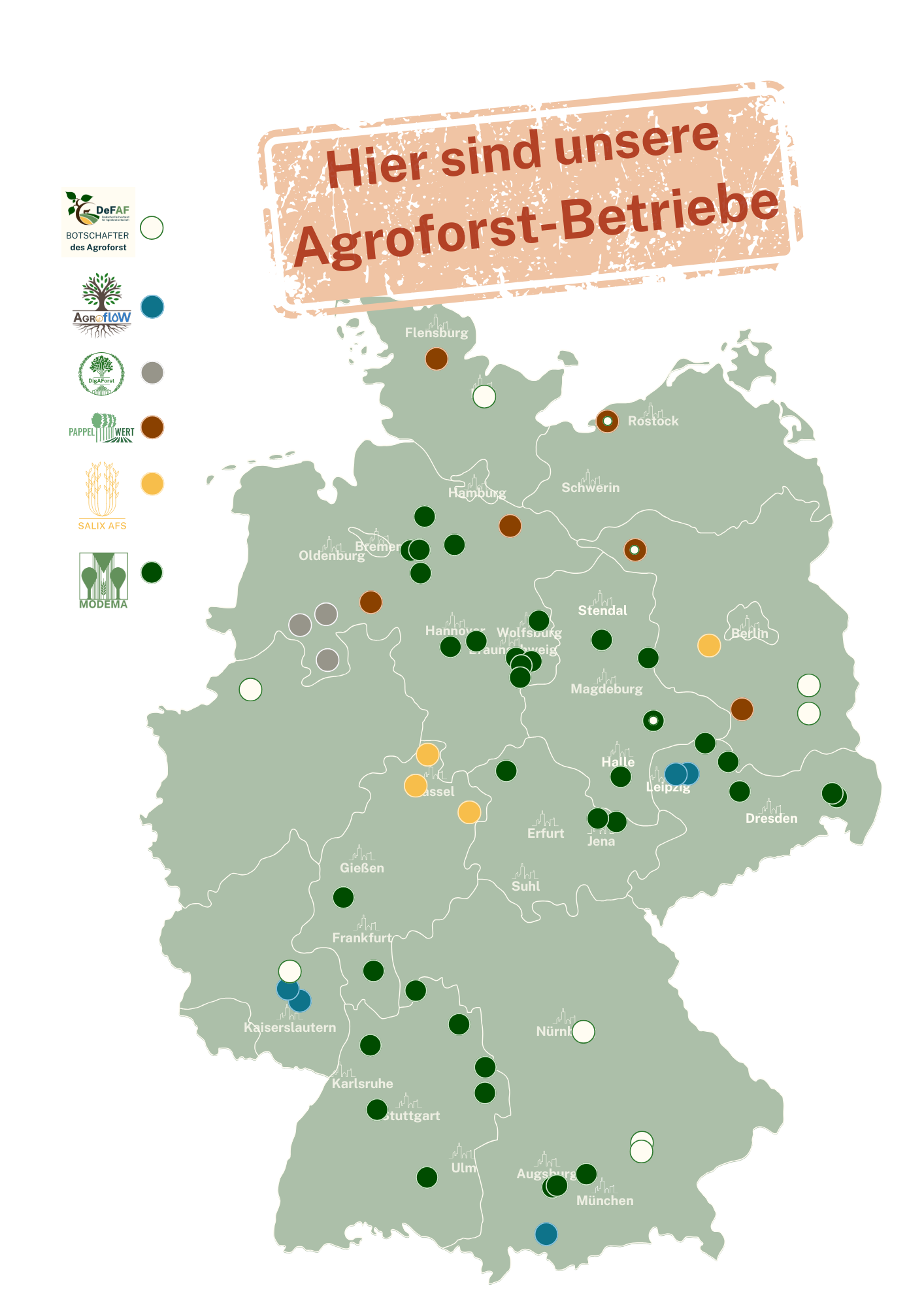 Betriebsstandorte Agroforst-Netzwerk
